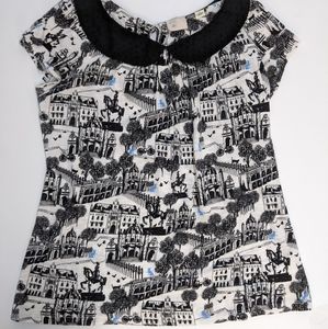 Black and White Graphic Print Women's Top